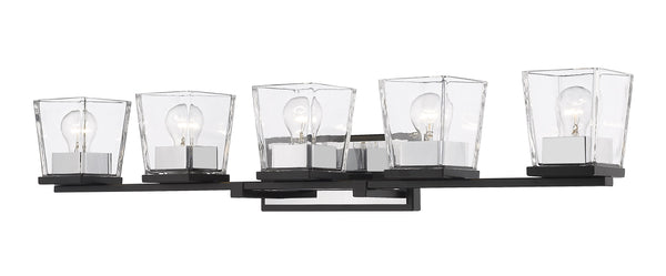 Bleeker Street 5 Light Vanity in Matte Black + Chrome Finish