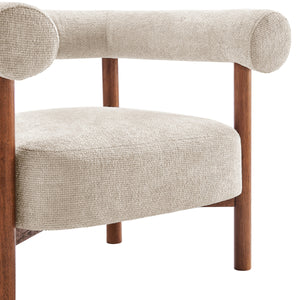 Vincent Chenille Accent Arm Chair Brown Legs, Grenada Cream 