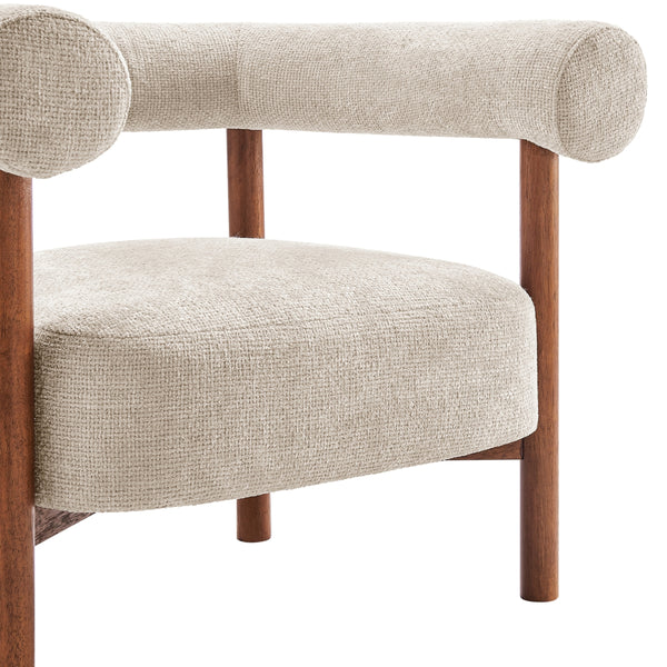 Vincent Chenille Accent Arm Chair Brown Legs, Grenada Cream 