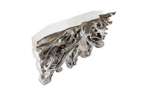 Square Root Console Table, Silver Leaf
