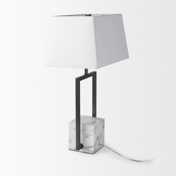 Peyton 14.0L x 9.0W x 26.2H Black Metal W/Marble Cube and White Shade Table Lamp