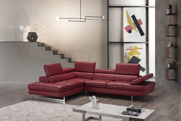 Eliza Italian Leather Sectional Red In Left hand Facing