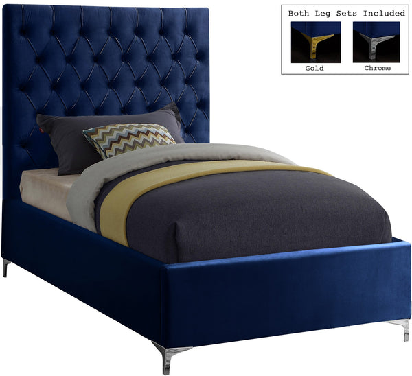 Robin Twin Bed In Navy Velvet