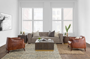 Martel Leather Club Chair - Spiced Brown with Oak Legs