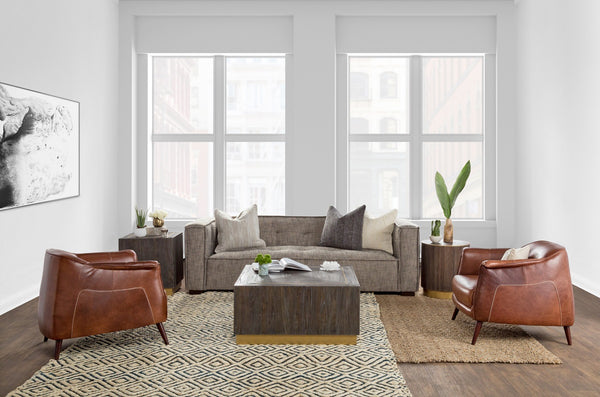 Martel Leather Club Chair - Spiced Brown with Oak Legs