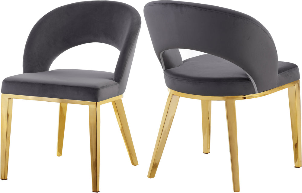 Caroline Dining Chair In Grey Velvet and Gold In Gold