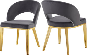 Caroline Dining Chair In Grey Velvet and Gold In Gold