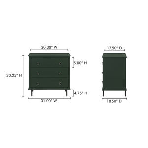 Reagan 3-Drawer Nightstand in Deep Green with Metal Handles