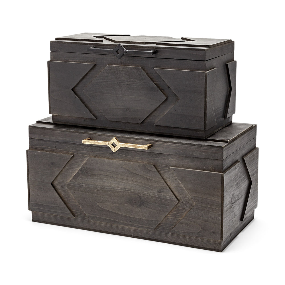 Cassia Set of 2 Brown Wooden Boxes