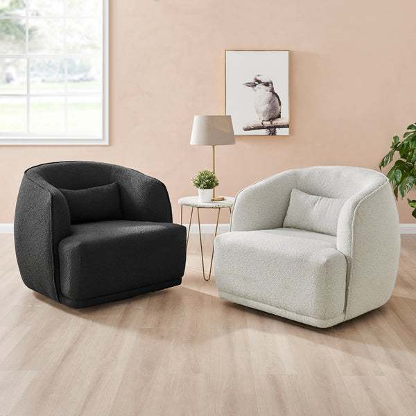 Steward Fabric Swivel Accent Chair In Boucle Beige