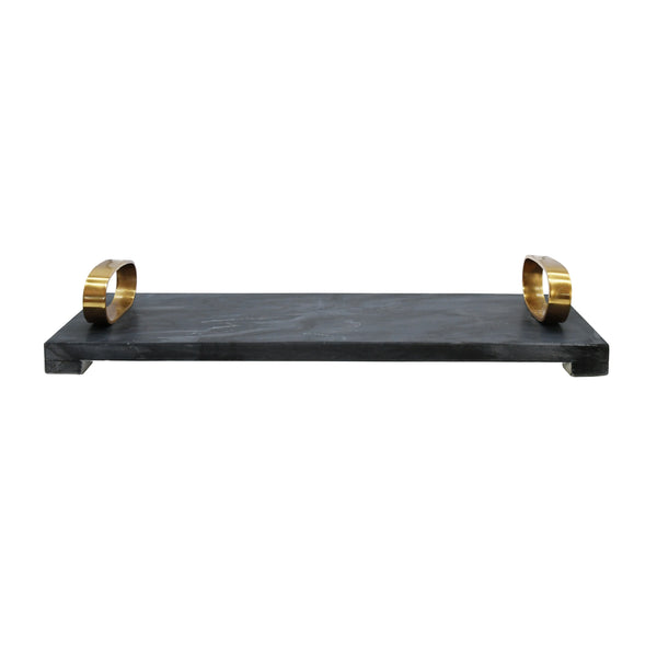 BLACK MARBLE TRAY WITH BRASS OVAL SHAPED HANDLE