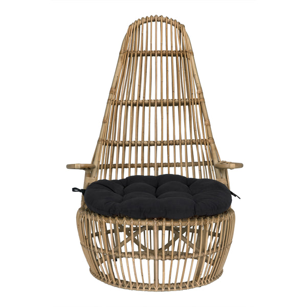 Clementine Rattan Chair with Black Cotton Cushion and Clear Coat Finish