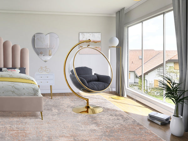 Rudy Acrylic Swing Bubble Accent Chair In Grey Fabric