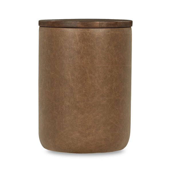Andra Leather Round Accent Table - Sedona Brown