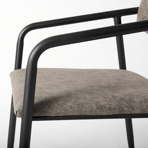 Langston Brown Faux-Leather Seat Black Iron Frame Dining Chair
