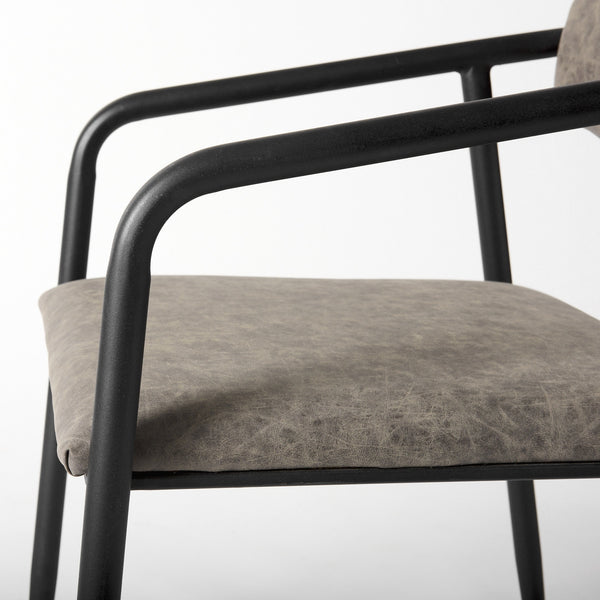 Langston Brown Faux-Leather Seat Black Iron Frame Dining Chair