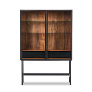 Hayward Cabinet In Natural Walnut-Black Aluminum-Black Iron