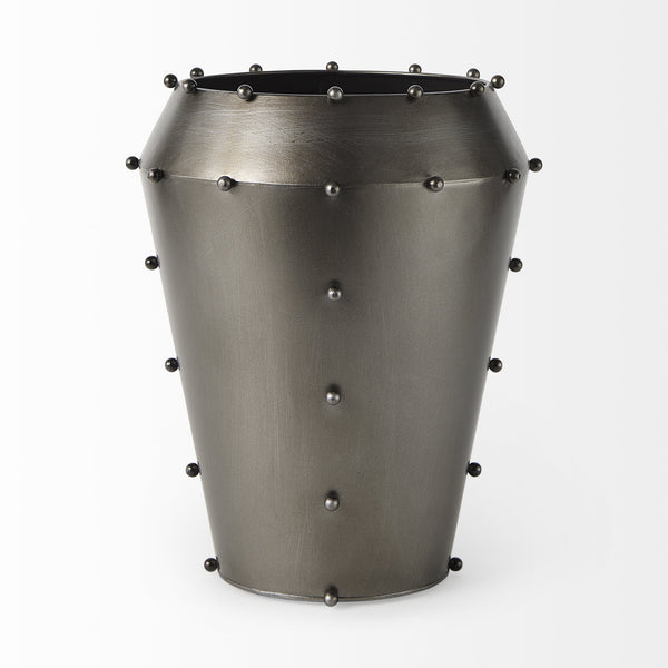 Elio 12.2H Large Gun Metal Gray Metal W/Studs Vase