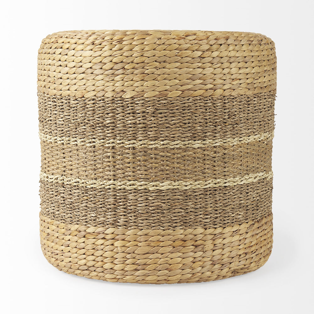 Maya 17.7L x 17.7W x 17.7H Light Brown W/Medium Brown Stripes Seagrass Round Pouf