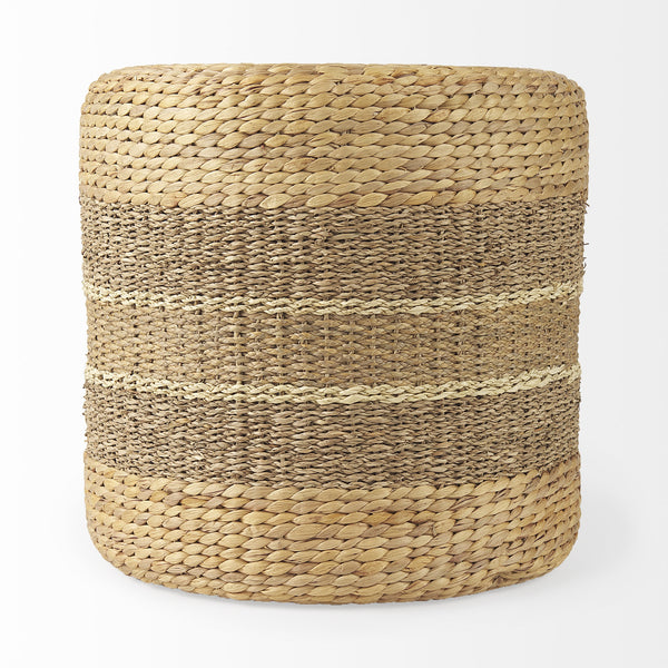 Maya 17.7L x 17.7W x 17.7H Light Brown W/Medium Brown Stripes Seagrass Round Pouf