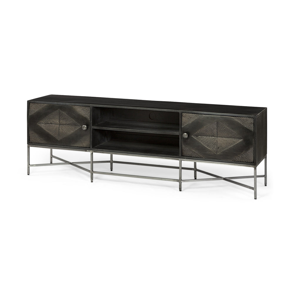 Hogarth I Dark Brown Solid Wood TV Stand Media Console with Storage, TV up to 81"