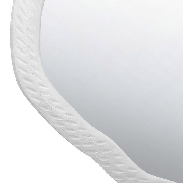 ROUND METAL MIRROR WITH ORGANIC TEXTURED MATTE WHITE FRAME