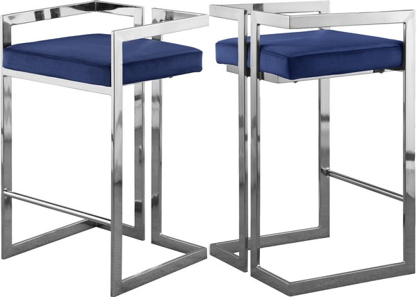 Winifred Stool In Navy Velvet and Chrome