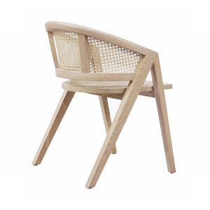 CANE BARREL BACK DINING CHAIR IN CERUSED OAK
