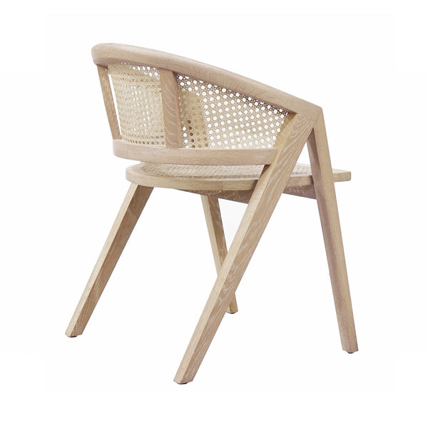 CANE BARREL BACK DINING CHAIR IN CERUSED OAK