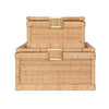 SMALL NATURAL RATTAN DECORATIVE BOX WITH BRASS FOOT CAPS