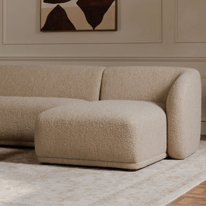 Faye Right Sectional Beige Boucle with Curved Back