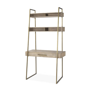 Cordell  42.0L x 25.0W x 78.0H Light Brown Wood W/Gold Metal Office Desk