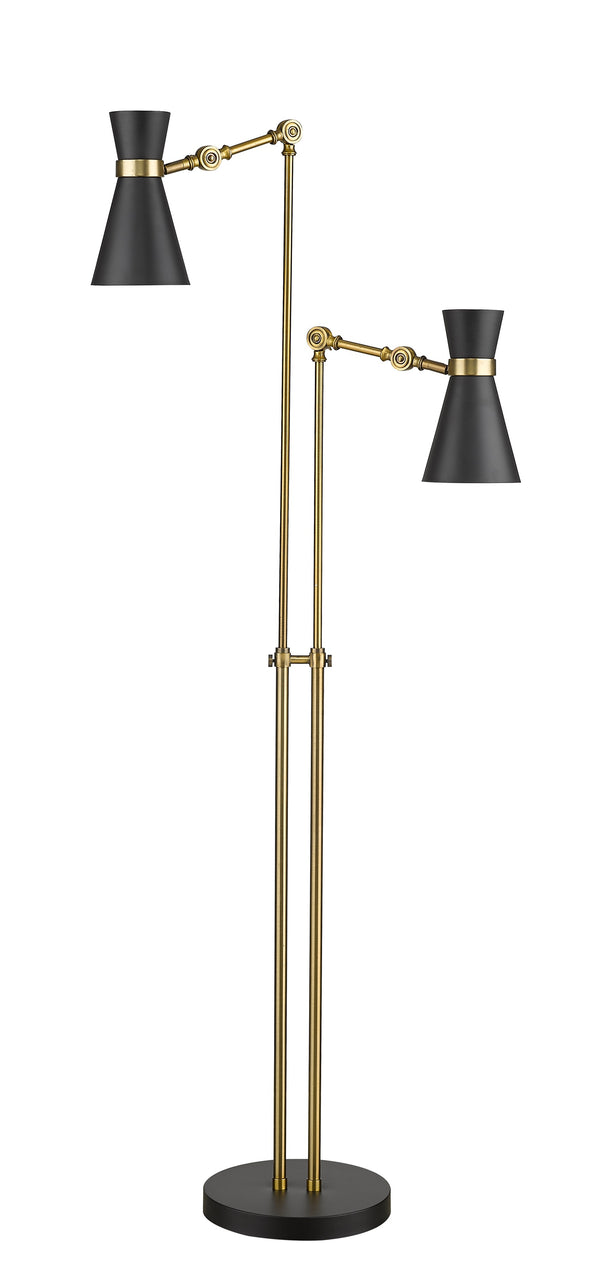 Soriano 2 Light Floor Lamp in Matte Black + Heritage Brass Finish