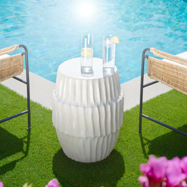 Algae Ceramic Indoor/Outdoor Side Table, White