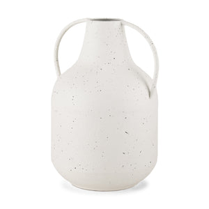 Treva Tall White w/ Black Speckles Metal Vase