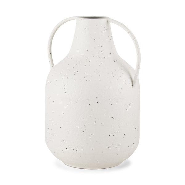 Treva Tall White w/ Black Speckles Metal Vase