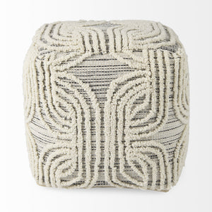 Amaya 16.0L x 16.0W x 16.0H Cream/Black/Gray Wool and Cotton Pouf