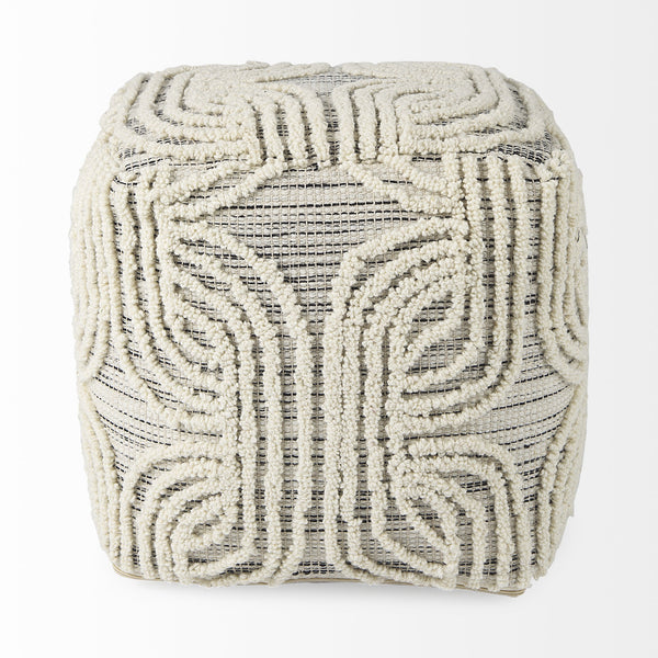 Amaya 16.0L x 16.0W x 16.0H Cream/Black/Gray Wool and Cotton Pouf