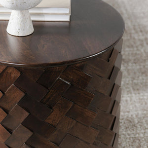 Shira Solid Wood Round End Table in Kona Brown