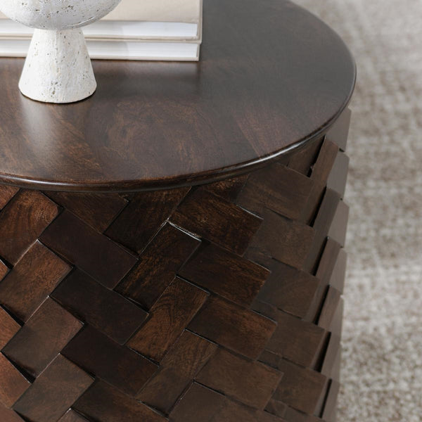 Shira Solid Wood Round End Table in Kona Brown