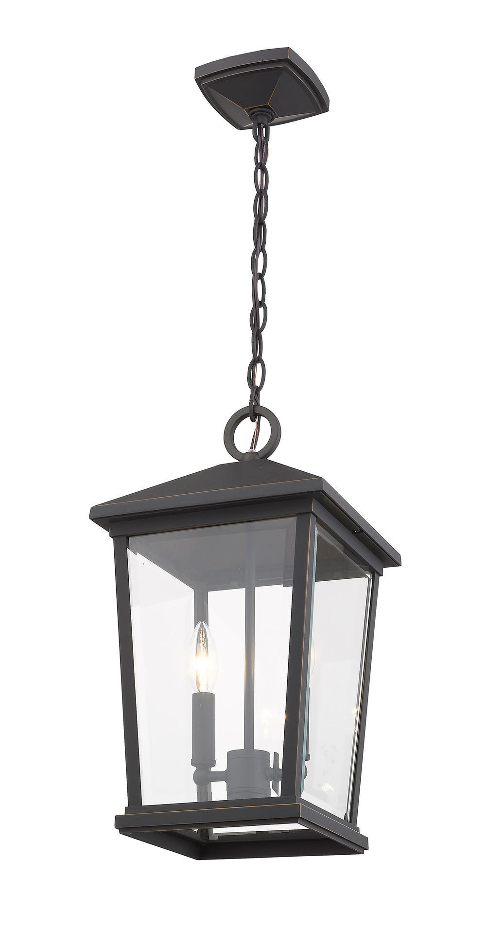 Beacon 2 Light Outdoor Chain Mount Ceiling Fixture in Oil Rubbed Bronze Finish