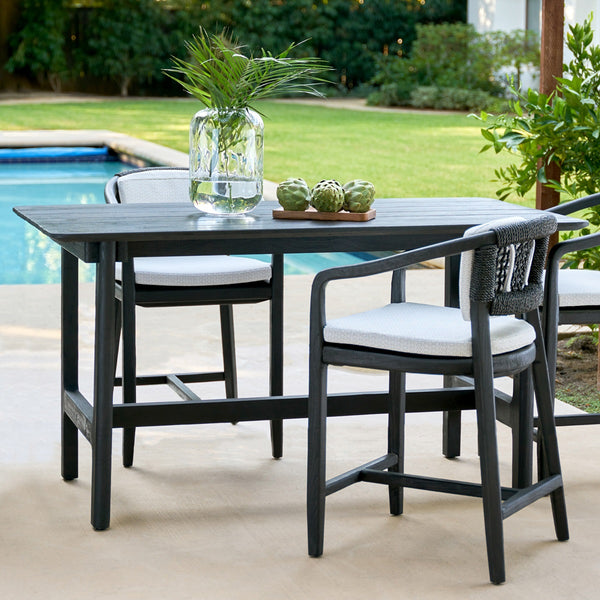 Dawn Outdoor Counter Table in Black, Teak Wood