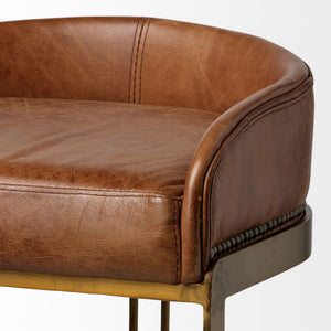 Hollyfield 20.5L x 19.75W x 32.75H Brown Leather Seat Gold Metal Base Bar Stool