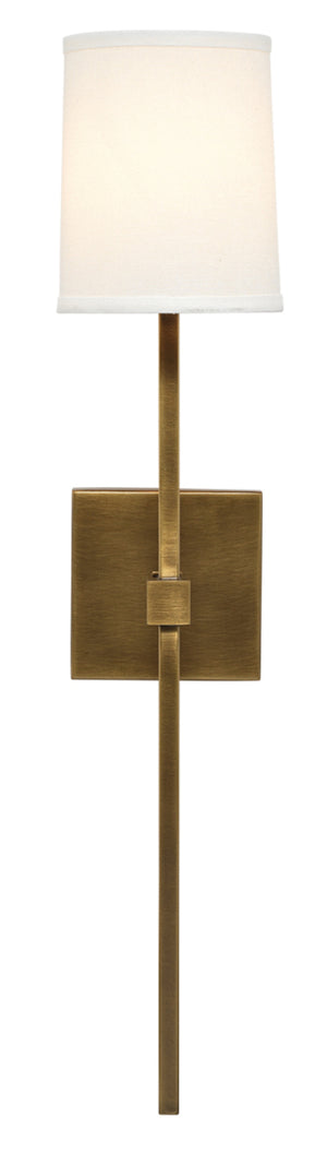 Minerva Wall Sconce, Antique Brass With White Linen Shade
