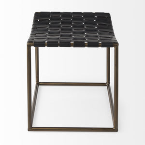 Clarissa 22.0L x 16.0W x 16.75H Black Leather Woven Seat W/ Gold Metal Frame Stool