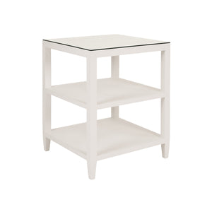 THREE TIER SQUARE SIDE TABLE IN TEXTURED WHITE LINEN