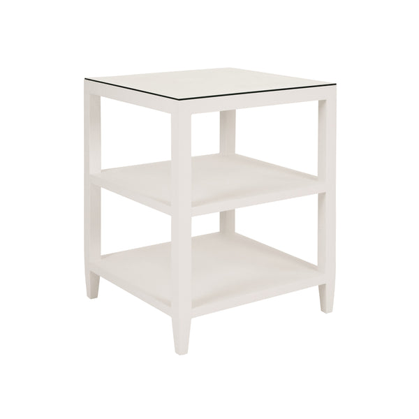 THREE TIER SQUARE SIDE TABLE IN TEXTURED WHITE LINEN