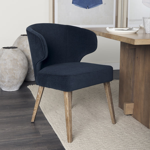 Niles 23.5L x 24.0W x 32.0H Navy Fabric Seat W/ Medium Brown Wooden Legs Wingback Dining Chair