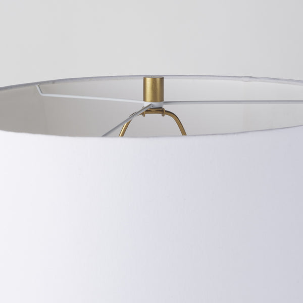 Leo 18.0L x 18.0W x 31.0H Gold Hammered W/White Fabric Shade Table Lamp