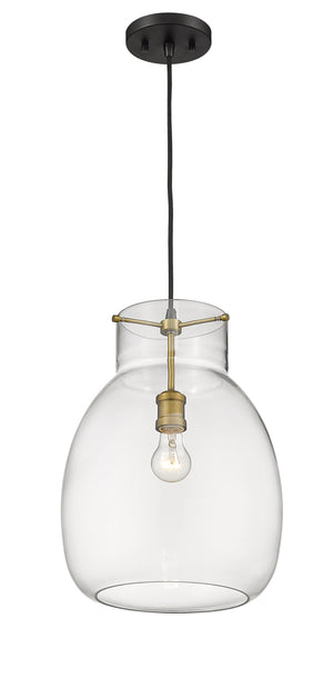 Bella 1 Light Pendant in Matte Black + Olde Brass Finish